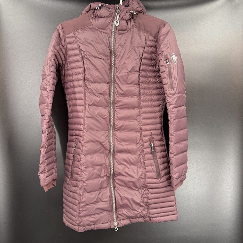Kuhl Spyfire Projekt Goose Down Parka Jacket Womens Sz XSmall Maroon Hooded Coat